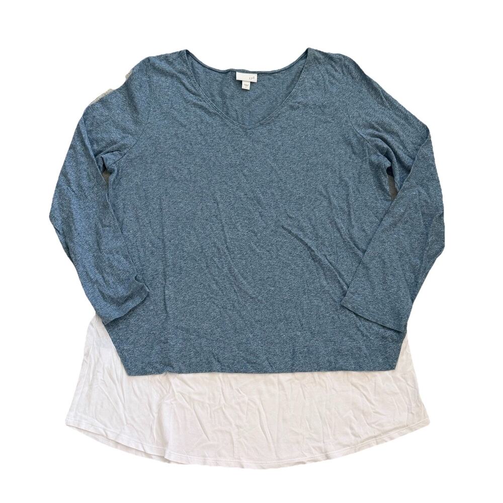 J.Jill Blue Heathered Layered Blouse Shirt Top Sz L Cotton Modal Classic